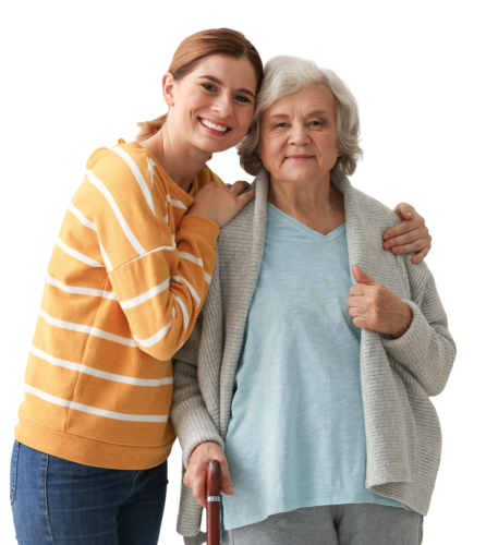 young woman and senior woman smiling