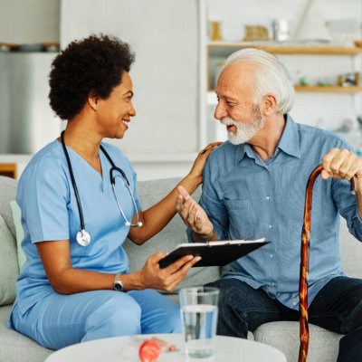 woman assisting the senior